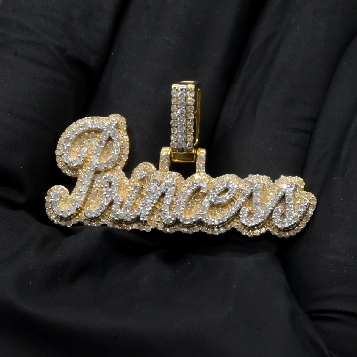 10k Yellow Gold 0.96 CTW Diamond "Princess" Name 1 Layer 3D Pendant 6.7g Charm