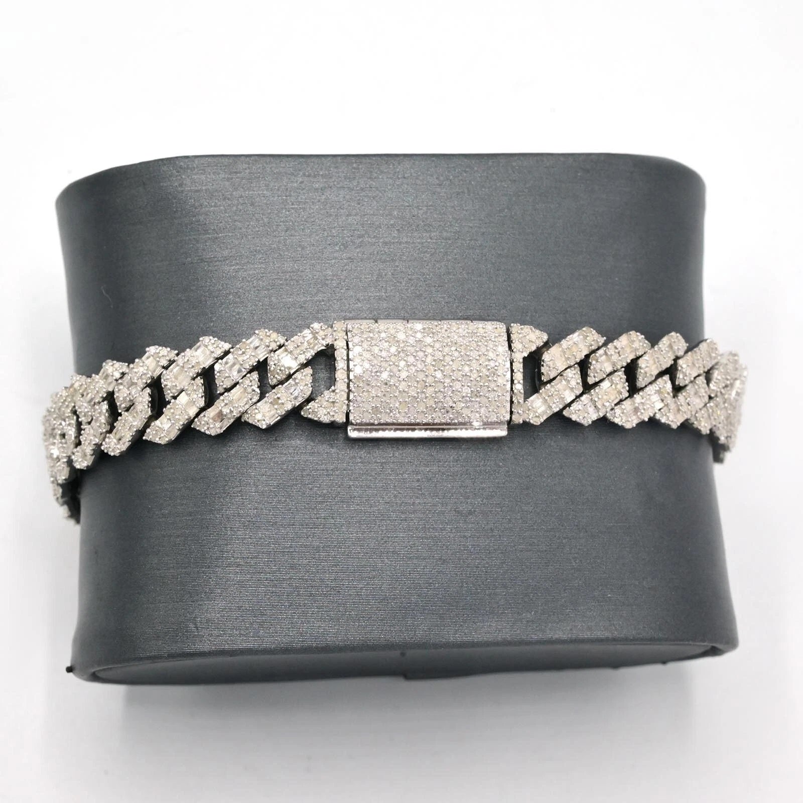 10MM Mens 925 Silver 5.5 CTW Round/Baguette Diamond Bracelet 8" Hip Hop Armlet