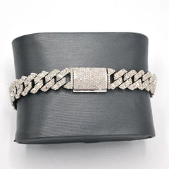 10MM Mens 925 Silver 5.5 CTW Round/Baguette Diamond Bracelet 8" Hip Hop Armlet