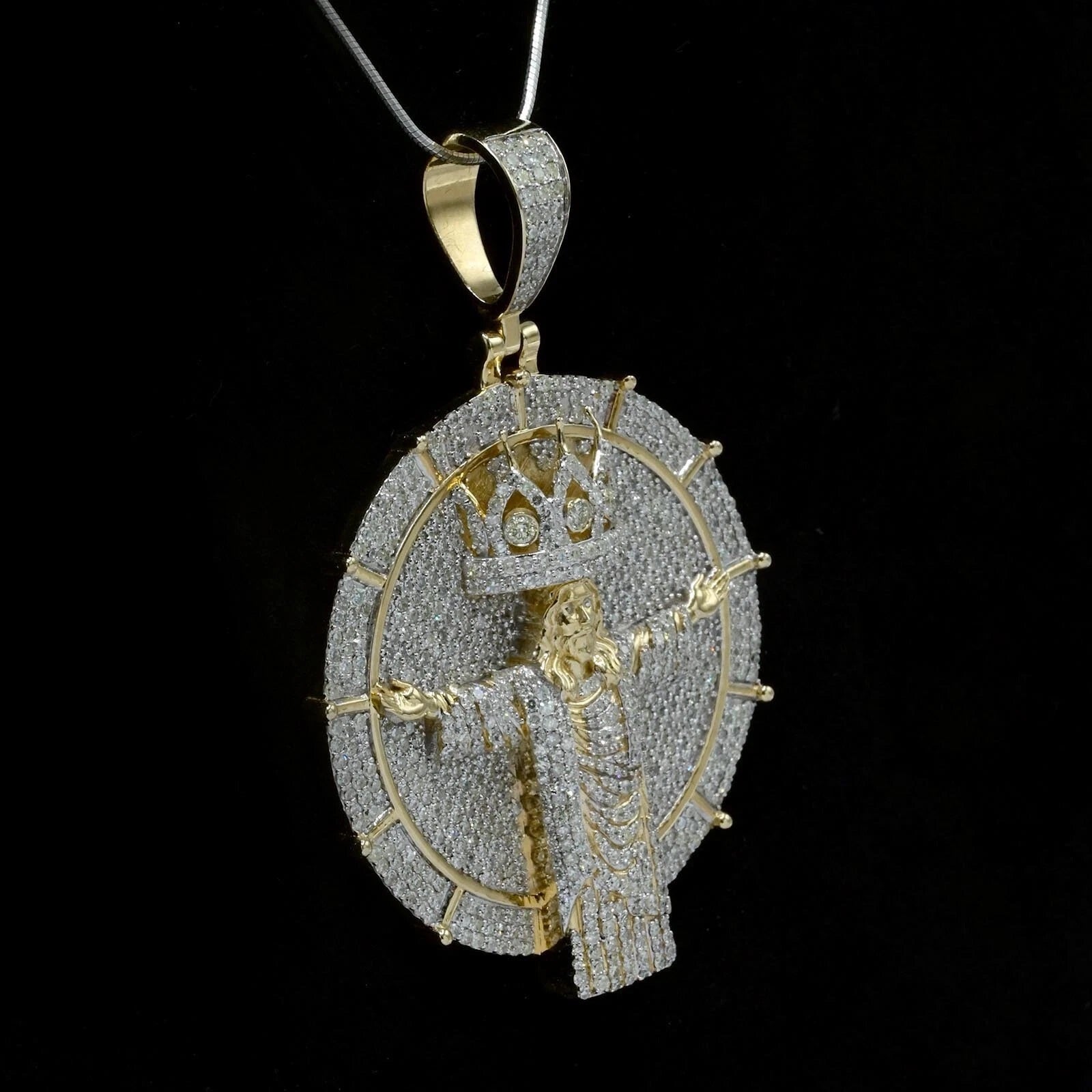 10k Yellow Gold 8.25 CTW Diamond Jesus Cross Medallion Pendant 27.81g Charm