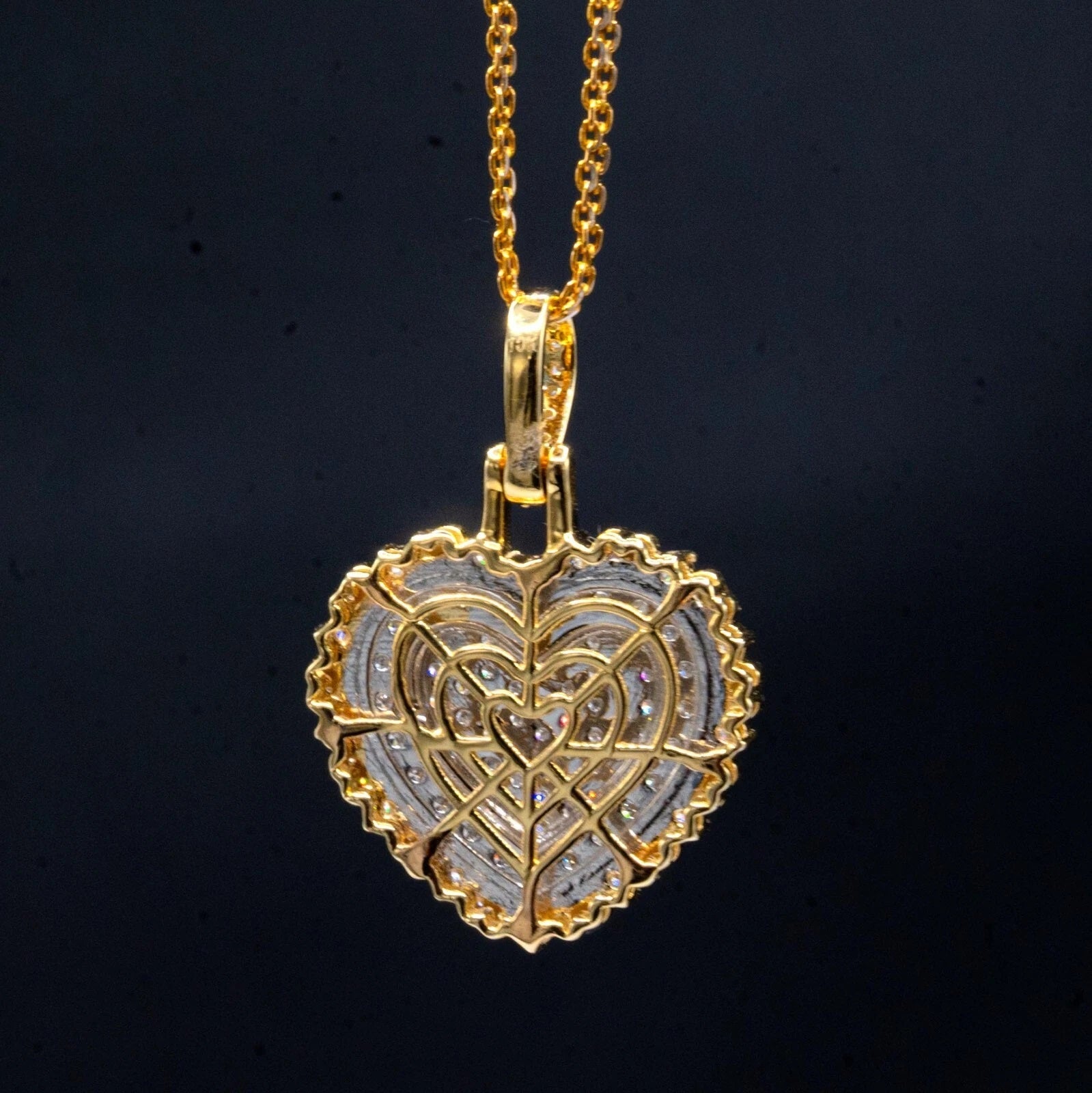 10k Two Tone Gold 1.15 CTW Diamond Heart Pendant 1 Row Diamond Bail 3.35g Charm