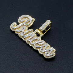 10k Yellow Gold 0.96 CTW Diamond "Princess" Name 1 Layer 3D Pendant 6.7g Charm