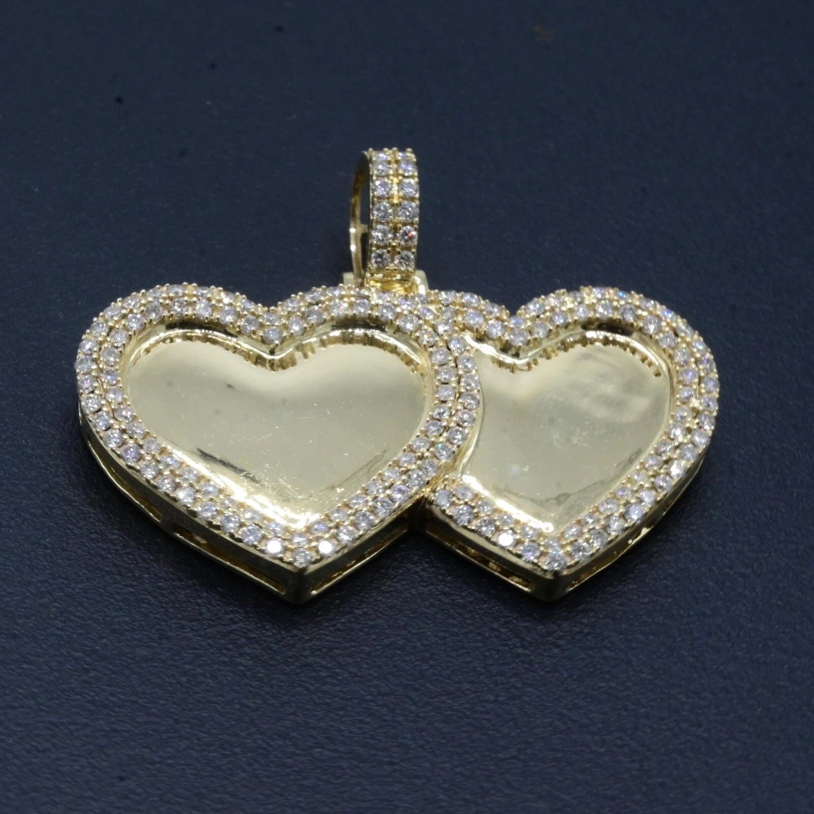 10k Yellow Gold 1.79 CTW Diamond Double Heart Memory Pendant Diamond Bail Charm