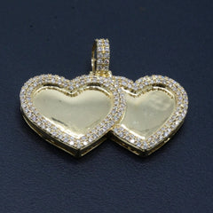 10k Yellow Gold 1.79 CTW Diamond Double Heart Memory Pendant Diamond Bail Charm