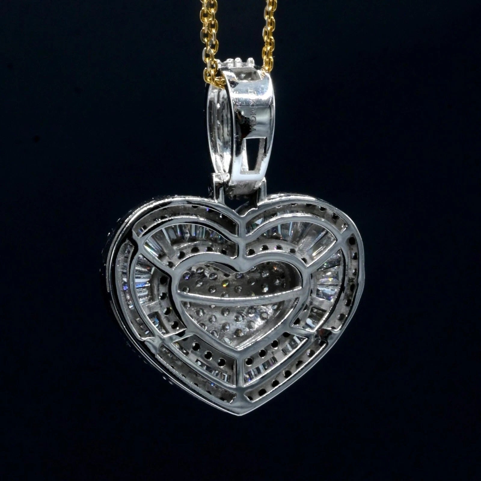 10k White Gold 1.75 CTW Baguette/Round Diamond Heart Pendant Diamond Bail Charm