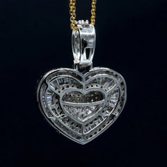 10k White Gold 1.75 CTW Baguette/Round Diamond Heart Pendant Diamond Bail Charm