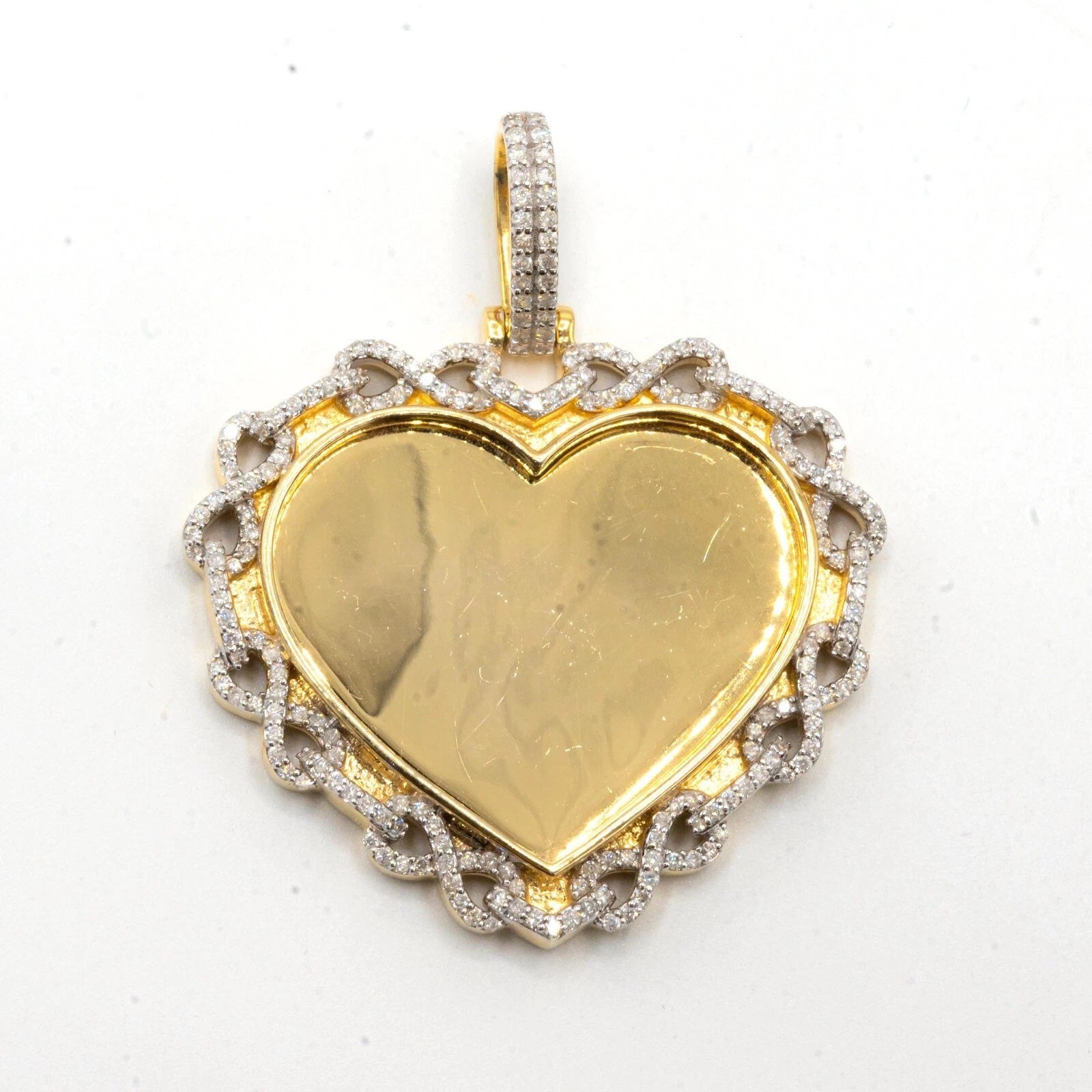 10k Yellow Gold 1.10CTW Diamond Heart Memory Pendant Infinity Border 16.5g Charm