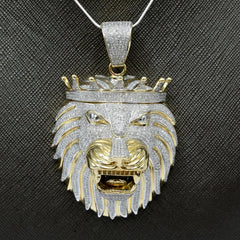 10k Yellow Gold 4 CTW Diamond 3D Lion Head with Crown Pendant 40.64g Men Charm