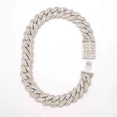 10MM Mens 925 Silver 6.25CTW Round/Baguette Natural Diamond Cuban Bracelet - 8In