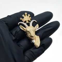 10k Yellow & White Gold 2 CTW Diamond Goat Head Crown Bail Pendant 10.55g Charm