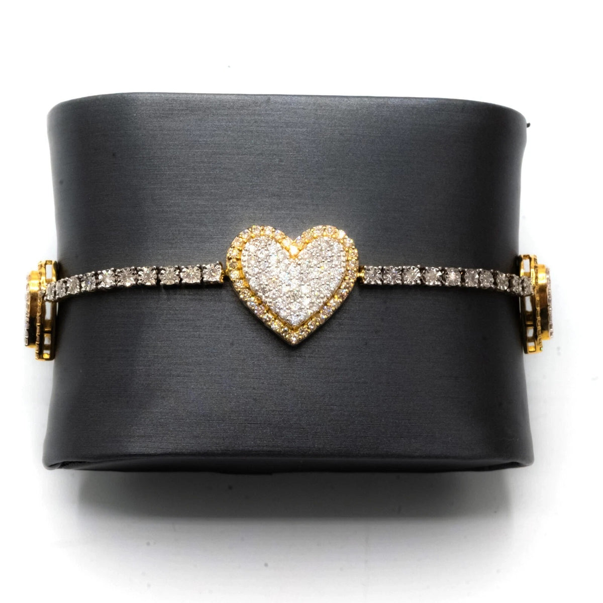 3MM 10k Yellow Gold 2.85CT Diamond 3 Graduating 16MM Heart 7.5" Tennis Bracelet
