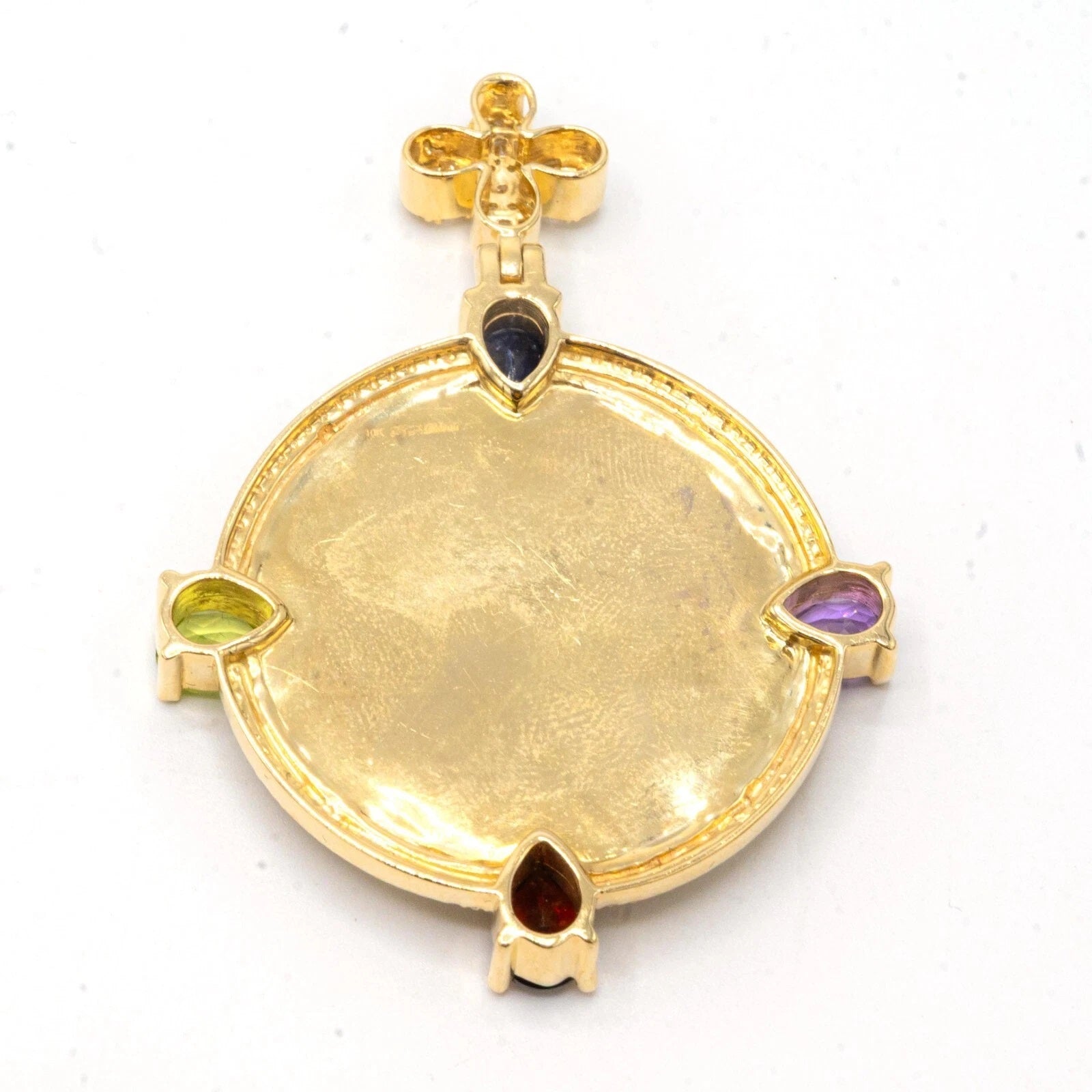 10k Yellow Gold 2.90 CTW Diamond Circle Memory Pendant Clove Bail 4 Stone Pear