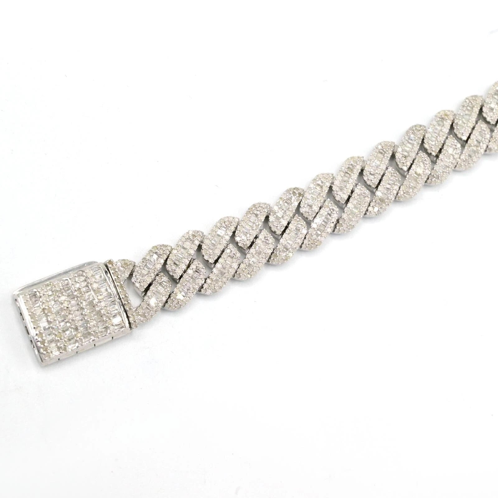 10MM Mens 925 Silver 6.25CTW Round/Baguette Natural Diamond Cuban Bracelet - 8In