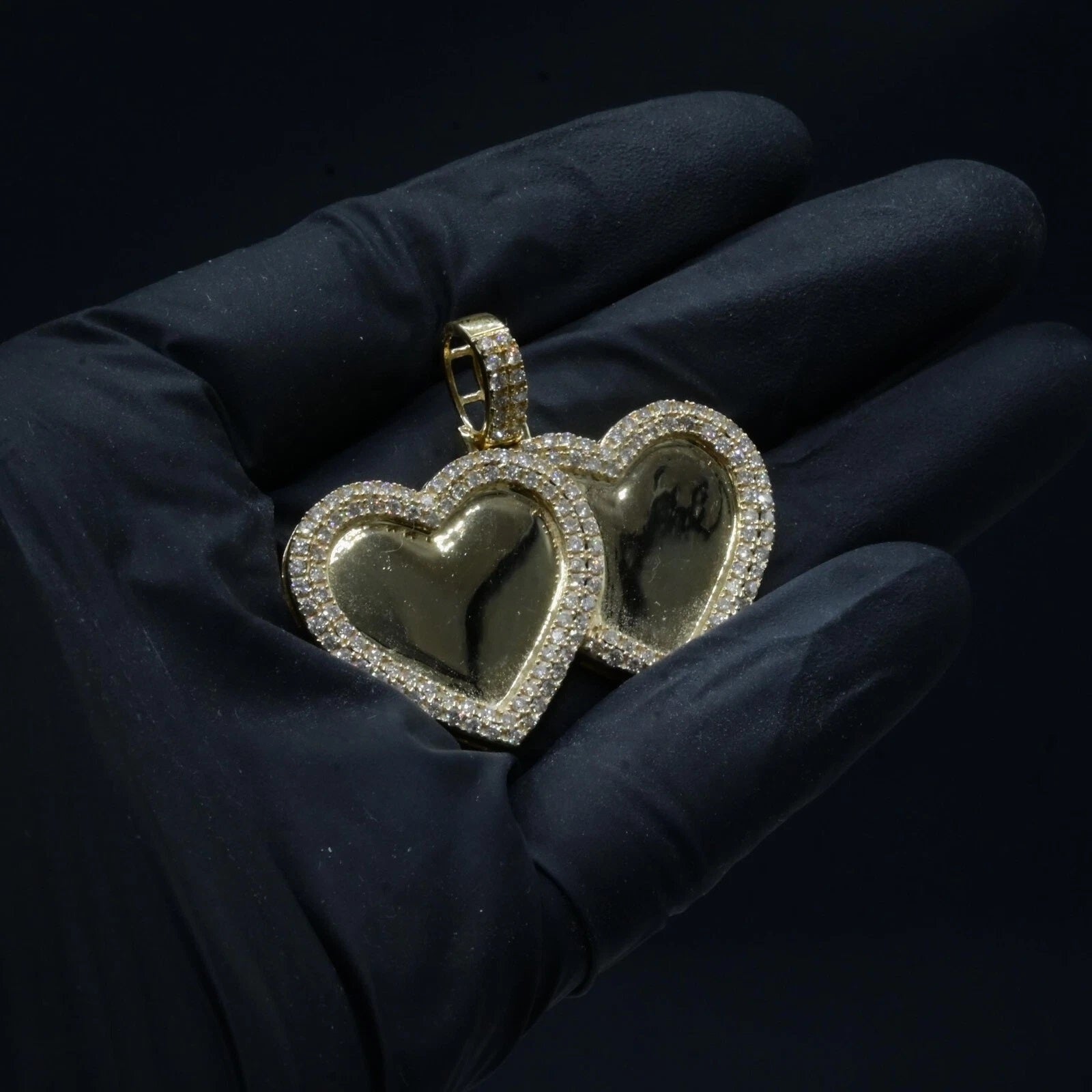 10k Yellow Gold 1.79 CTW Diamond Double Heart Memory Pendant Diamond Bail Charm