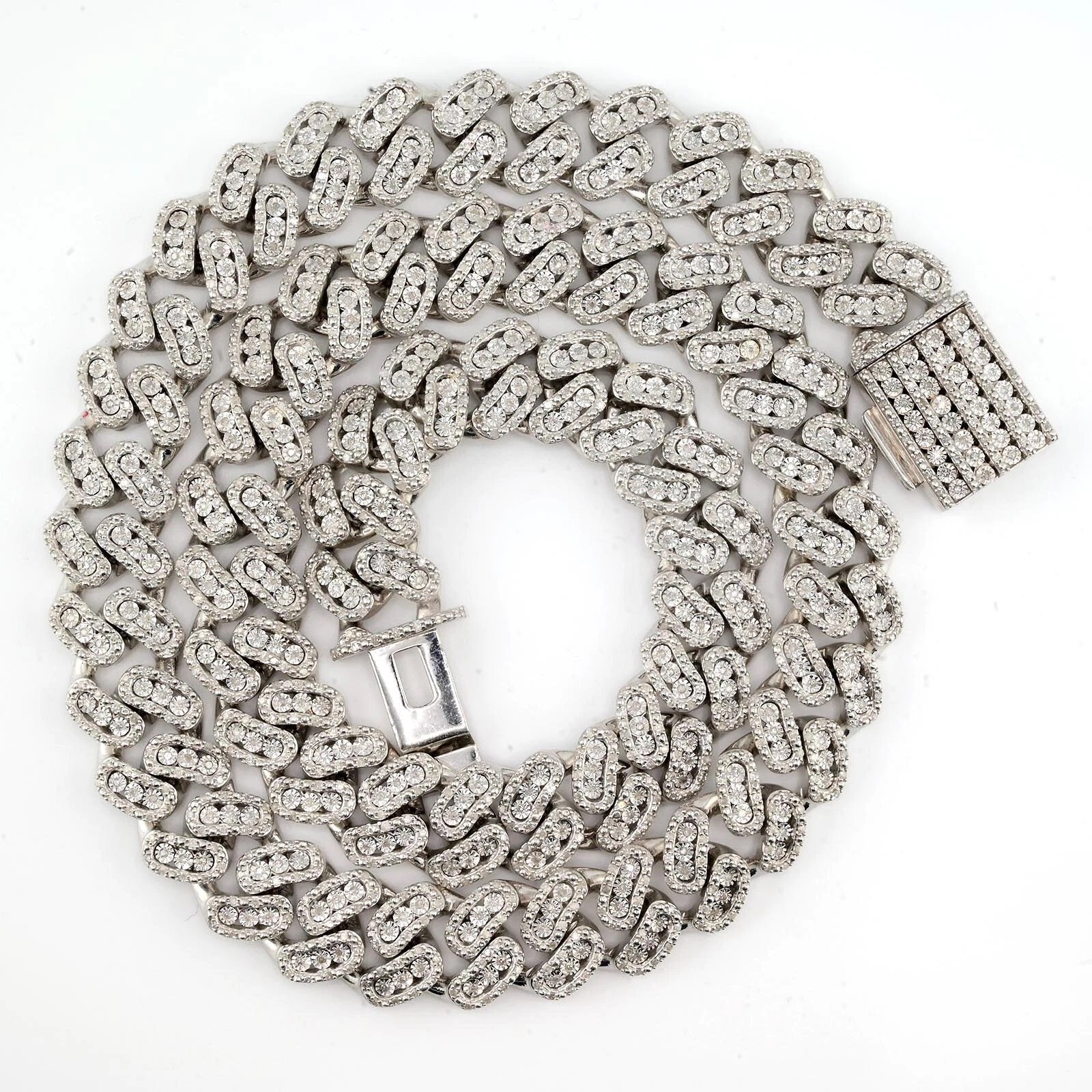 Hip Hop 14MM Men Silver 7.05CTW Diamond Cuban Necklace 148.33g Chain - 22 Inches