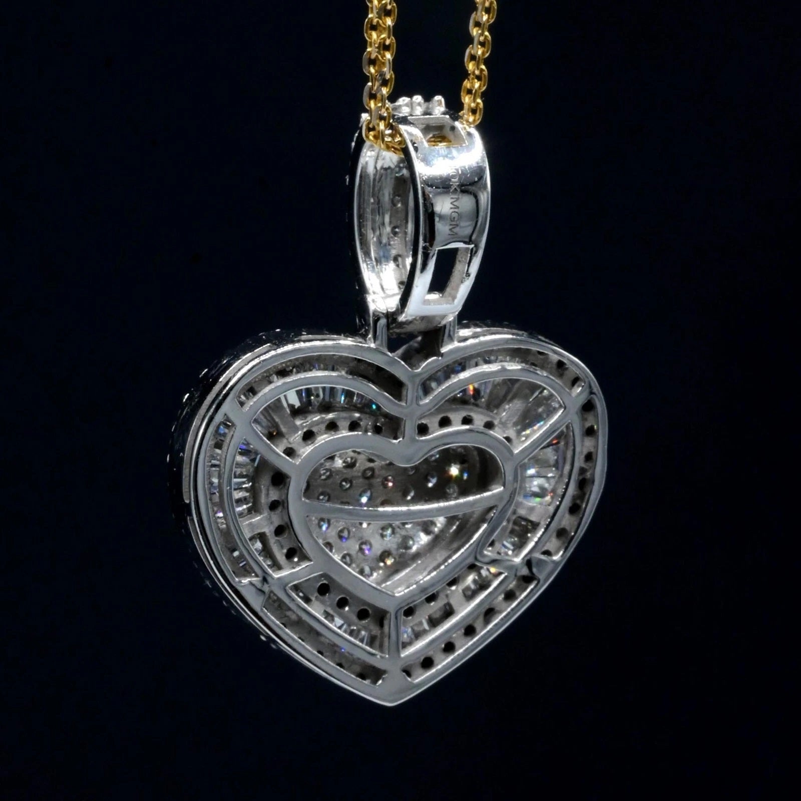 10k White Gold 1.75 CTW Baguette/Round Diamond Heart Pendant Diamond Bail Charm