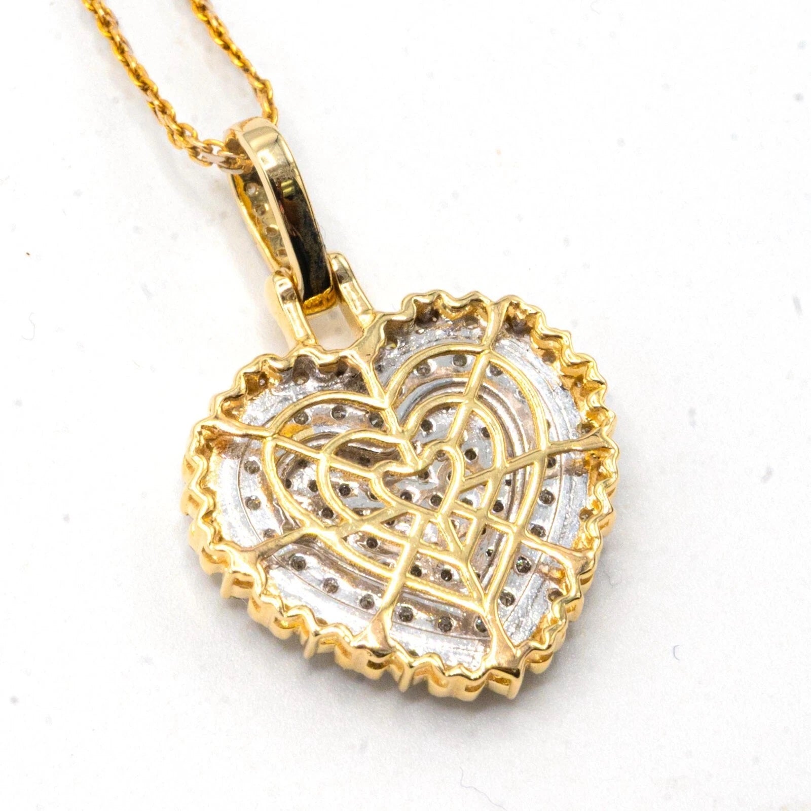 10k Two Tone Gold 1.15 CTW Diamond Heart Pendant 1 Row Diamond Bail 3.35g Charm