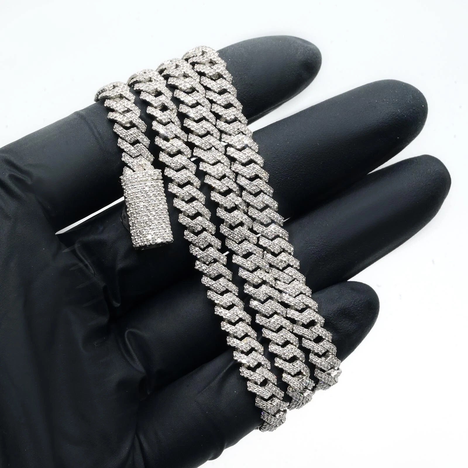 8.3MM Silver 11.23 CTW Diamond Snake Cuban Necklace 54g Chain For Men - 19.5"