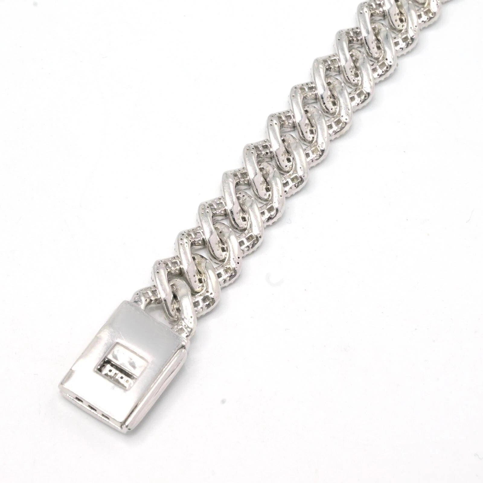 10MM Mens 925 Silver 6.25CTW Round/Baguette Natural Diamond Cuban Bracelet - 8In