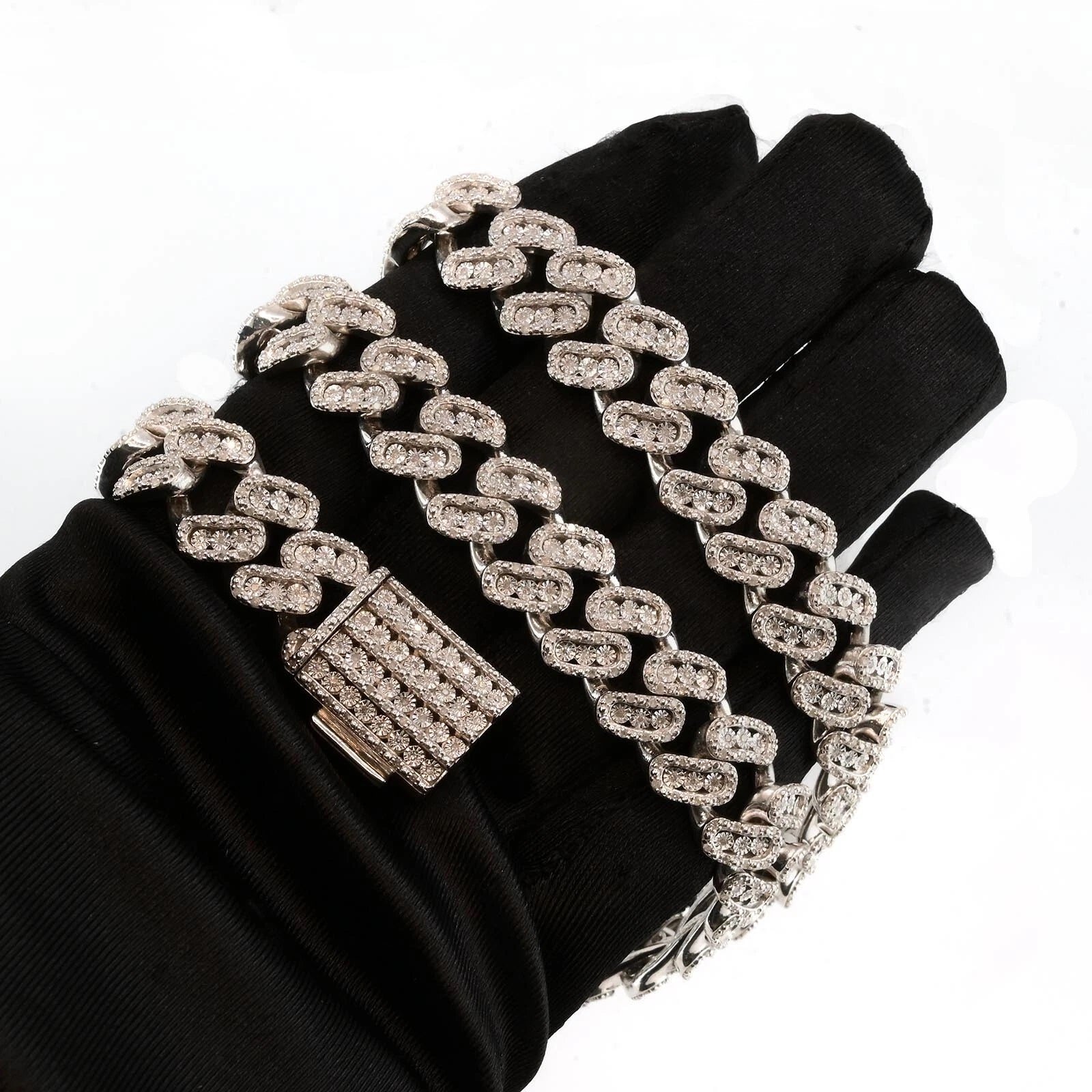 Hip Hop 14MM Men Silver 7.05CTW Diamond Cuban Necklace 148.33g Chain - 22 Inches