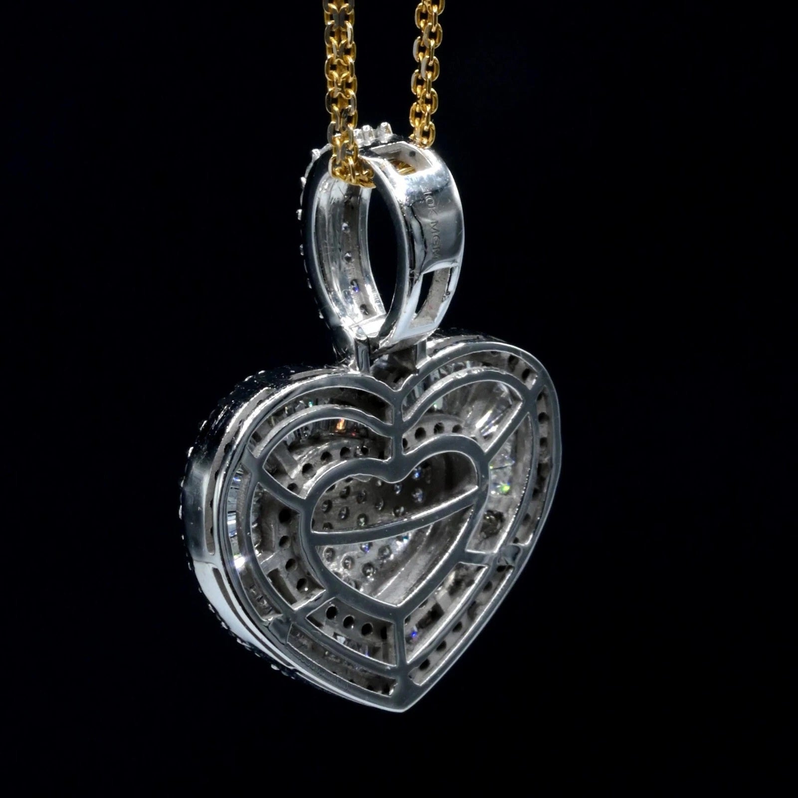10k White Gold 1.75 CTW Baguette/Round Diamond Heart Pendant Diamond Bail Charm