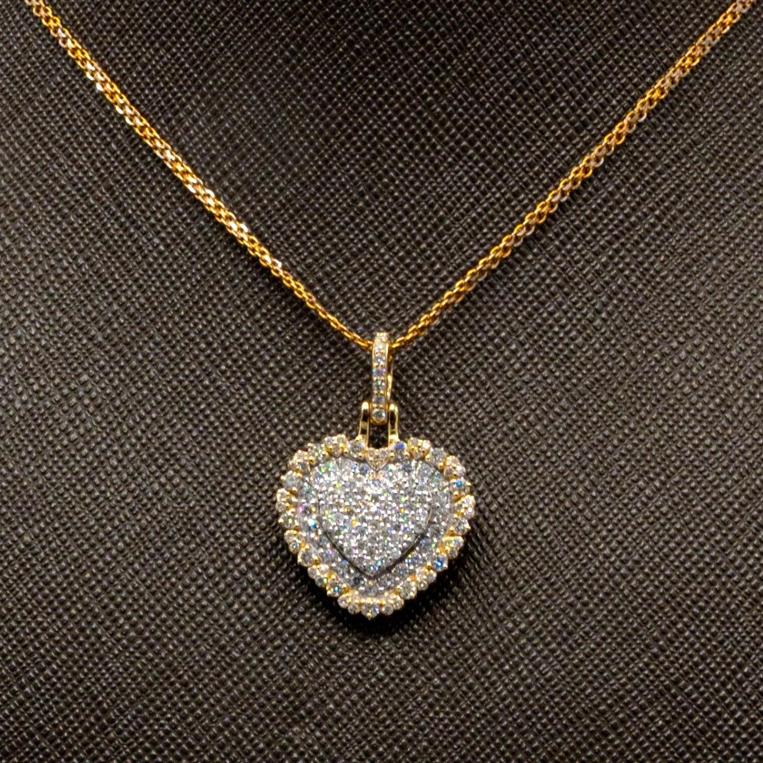 10k Two Tone Gold 1.15 CTW Diamond Heart Pendant 1 Row Diamond Bail 3.35g Charm