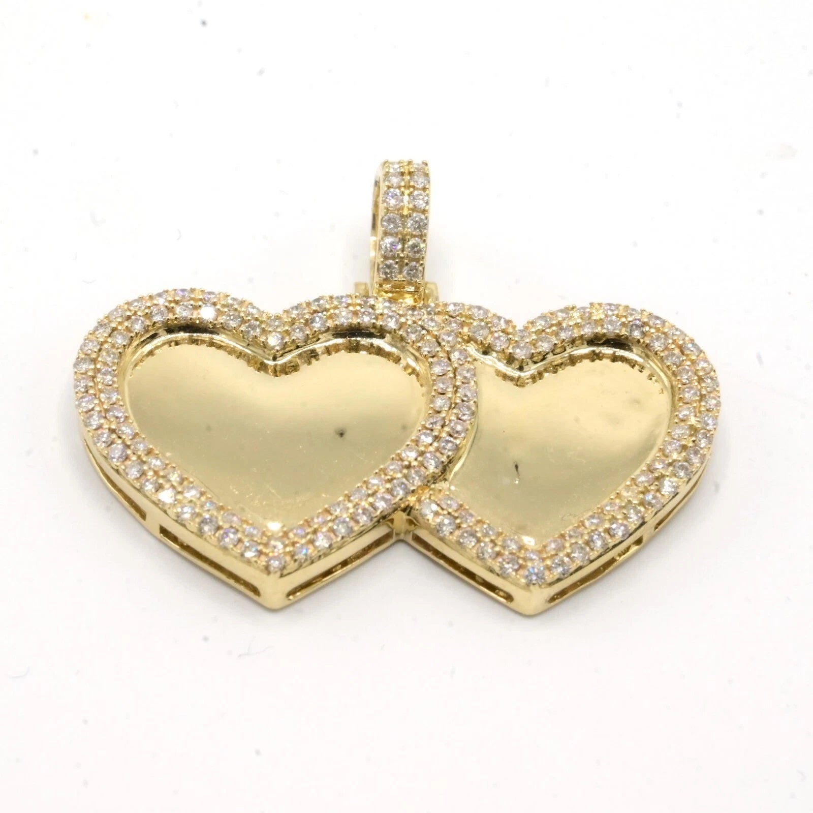 10k Yellow Gold 1.79 CTW Diamond Double Heart Memory Pendant Diamond Bail Charm