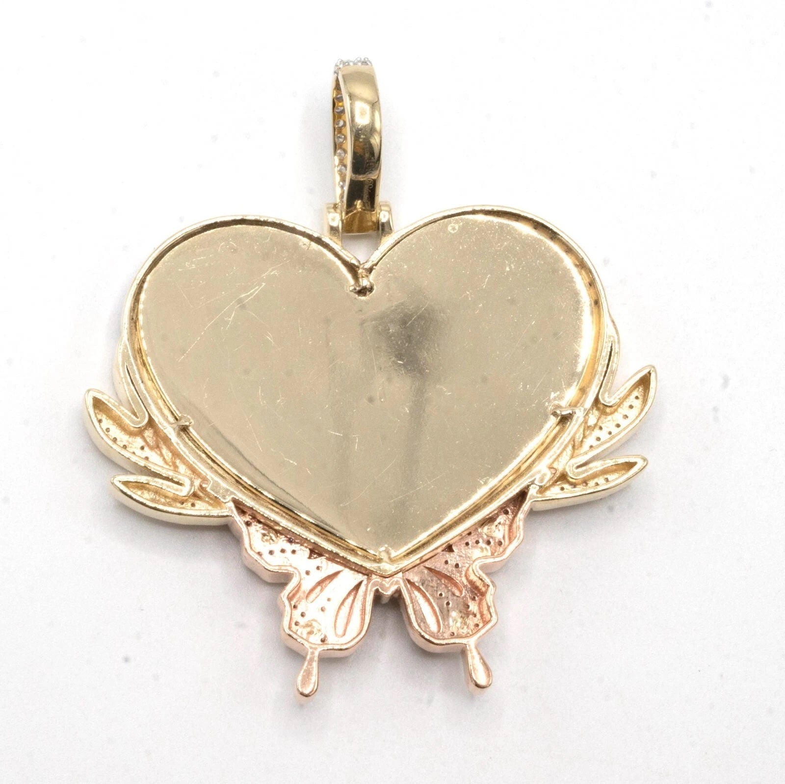 10k Tri Color Gold 1.35 CTW Diamond Butterfly Heart Memory Pendant 20.1g Charm