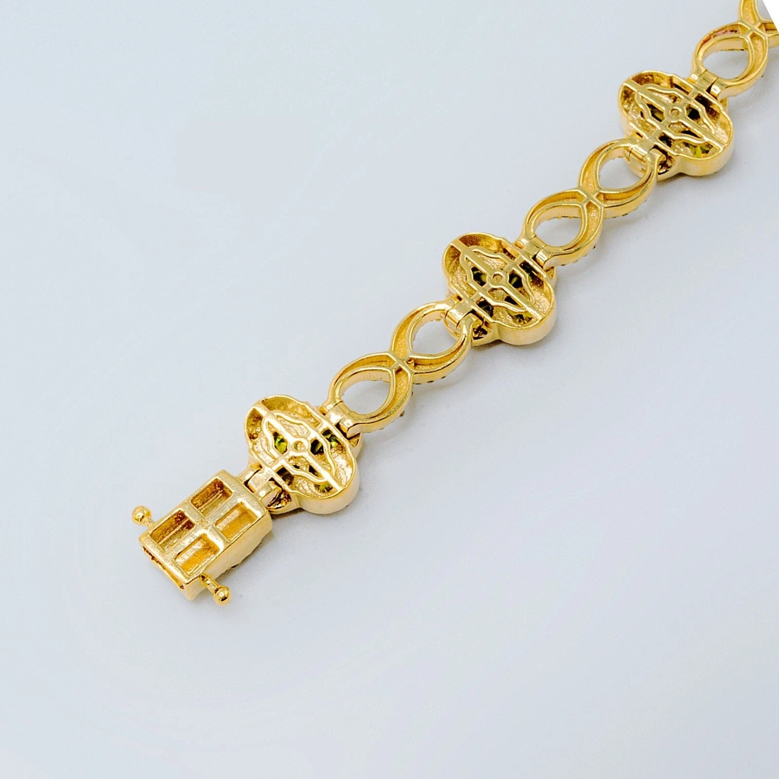 12.7MM 10k Yellow Gold Clove Infinity Link Bracelet 2.60 CTW Diamond 8" Armlet