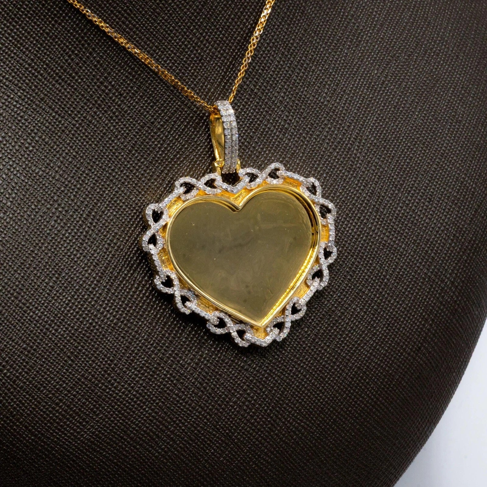 10k Yellow Gold 1.10CTW Diamond Heart Memory Pendant Infinity Border 16.5g Charm