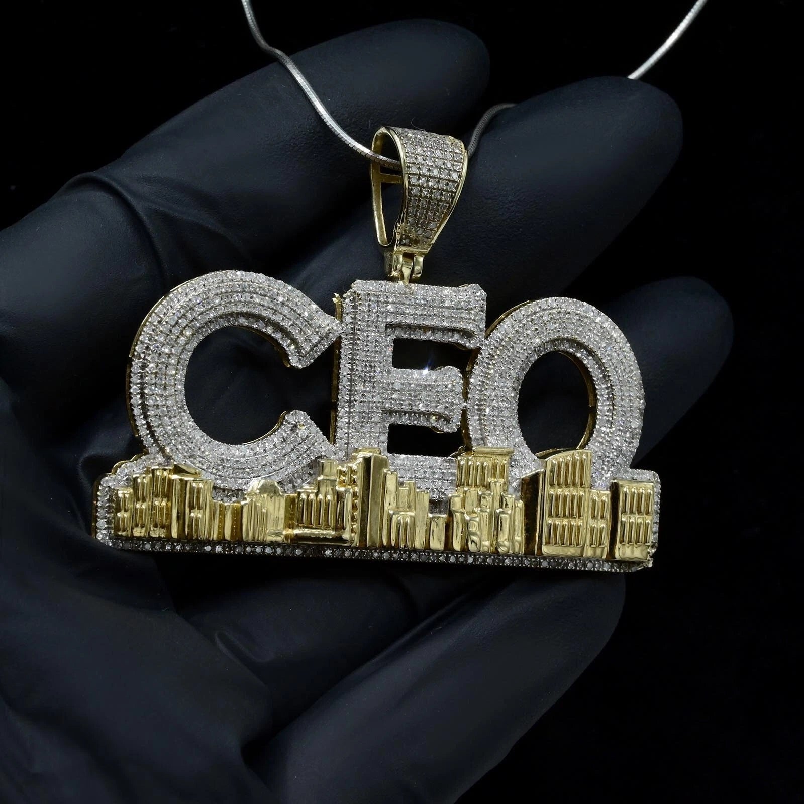 10k Yellow Gold 3.51 CTW Diamond "CEO" Gold Sky Line Pendant 16.36g Men Charm