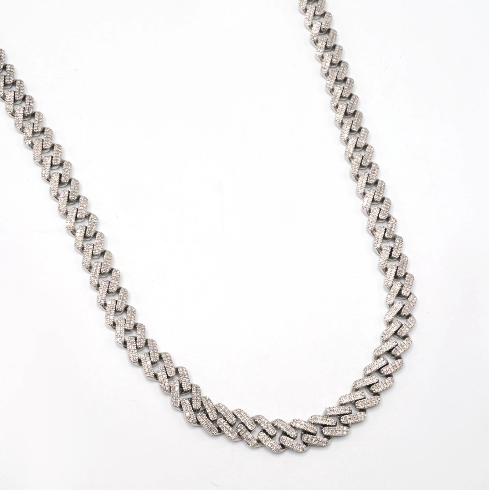 8MM 10k White Gold 2 Row 5.25CTW Diamond Cuban Necklace 41.73g Chain - 20 Inches