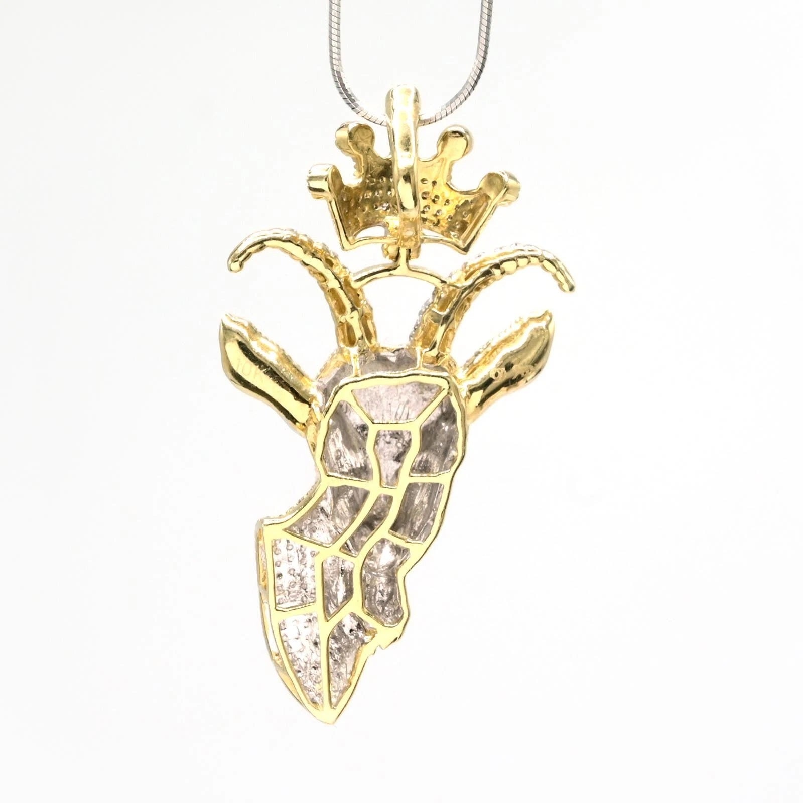 10k Yellow & White Gold 2 CTW Diamond Goat Head Crown Bail Pendant 10.55g Charm