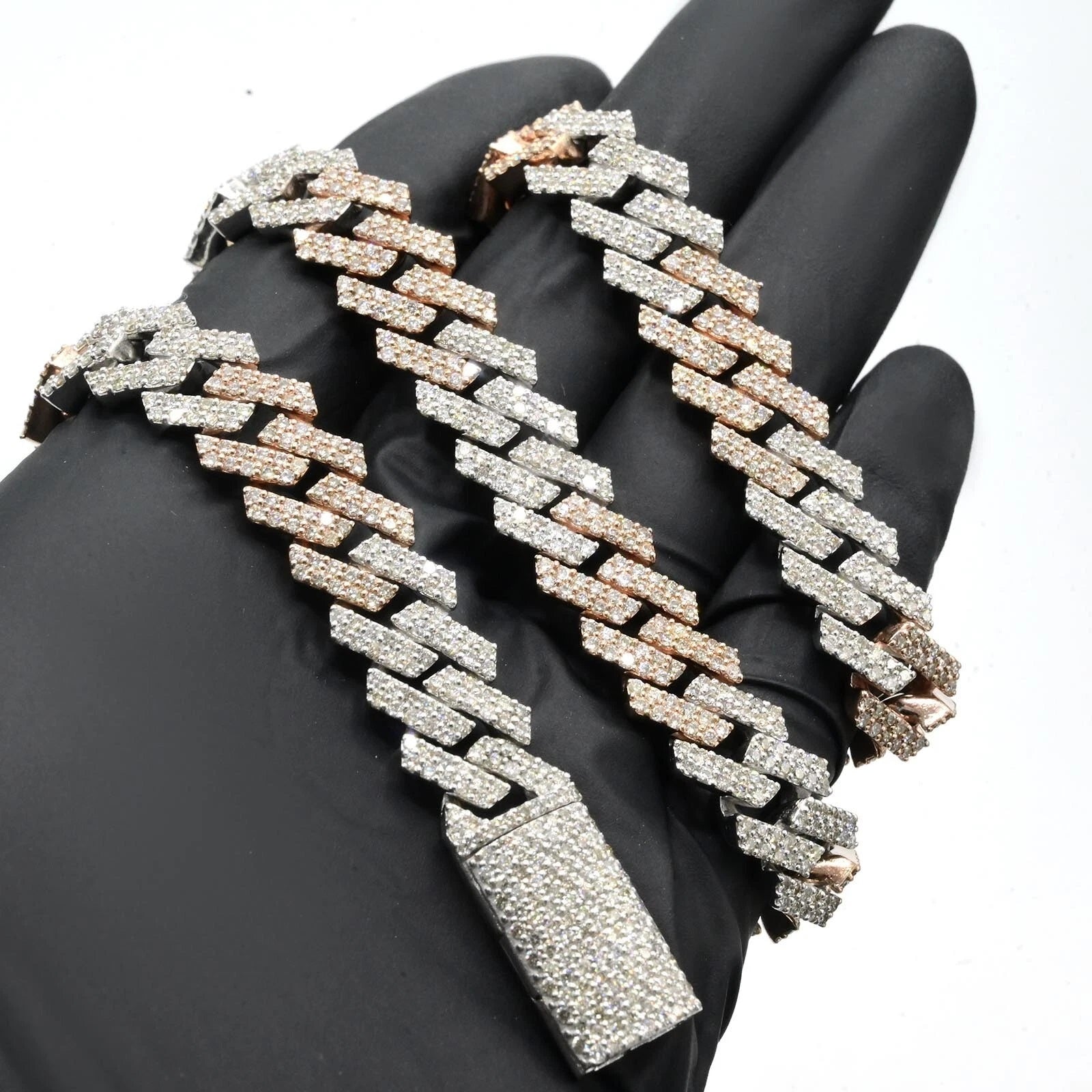 11.2MM 10k White & Rose Gold 18CTW Diamond Snake Cuban Chain 115g Necklace - 20