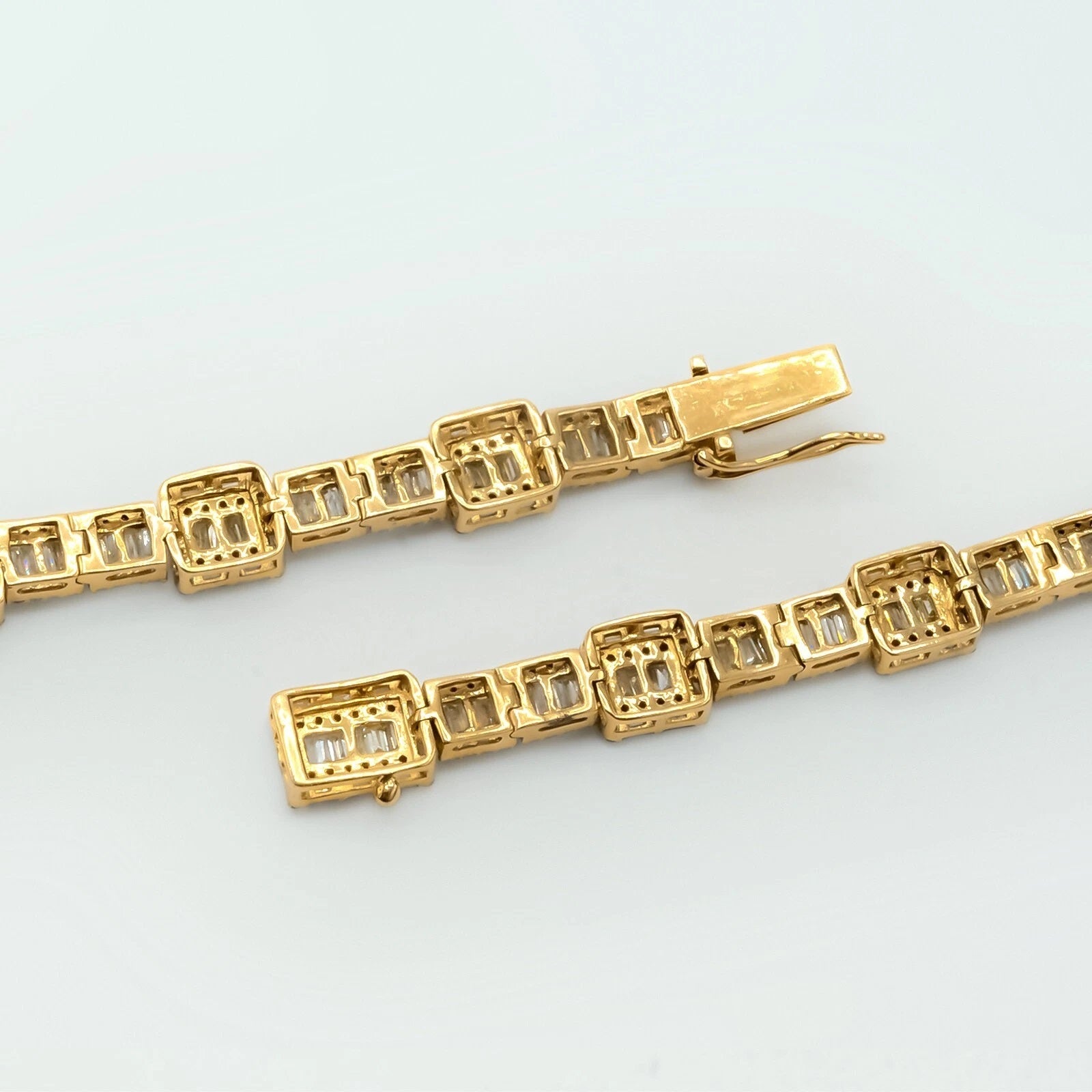 7.5MM 10k Yellow Gold Round/Baguette 22CTW Diamond 22" Tennis Necklace 50g Chain