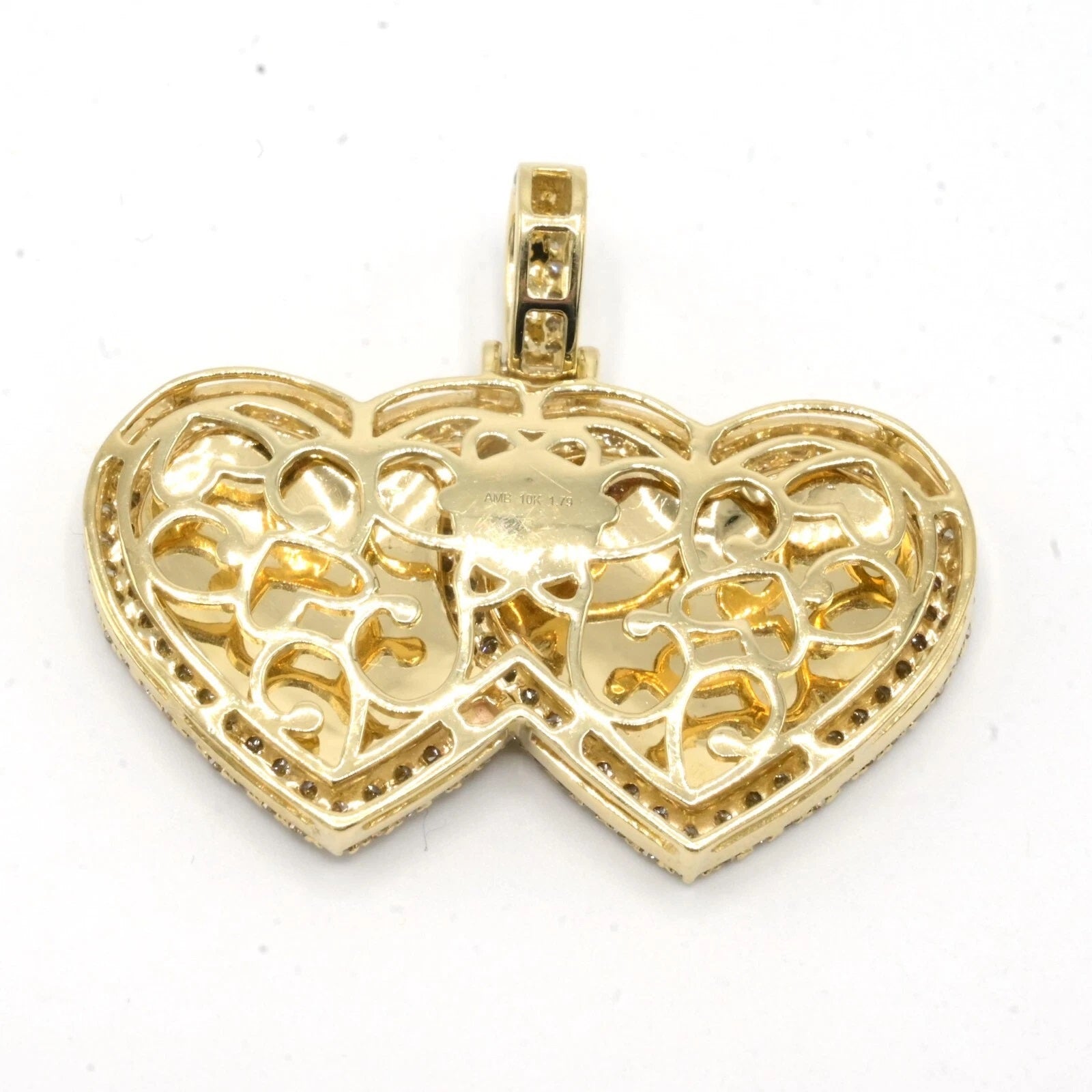 10k Yellow Gold 1.79 CTW Diamond Double Heart Memory Pendant Diamond Bail Charm
