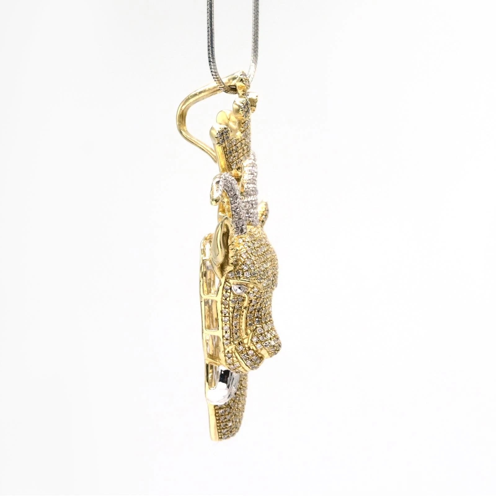 10k Yellow & White Gold 2 CTW Diamond Goat Head Crown Bail Pendant 10.55g Charm