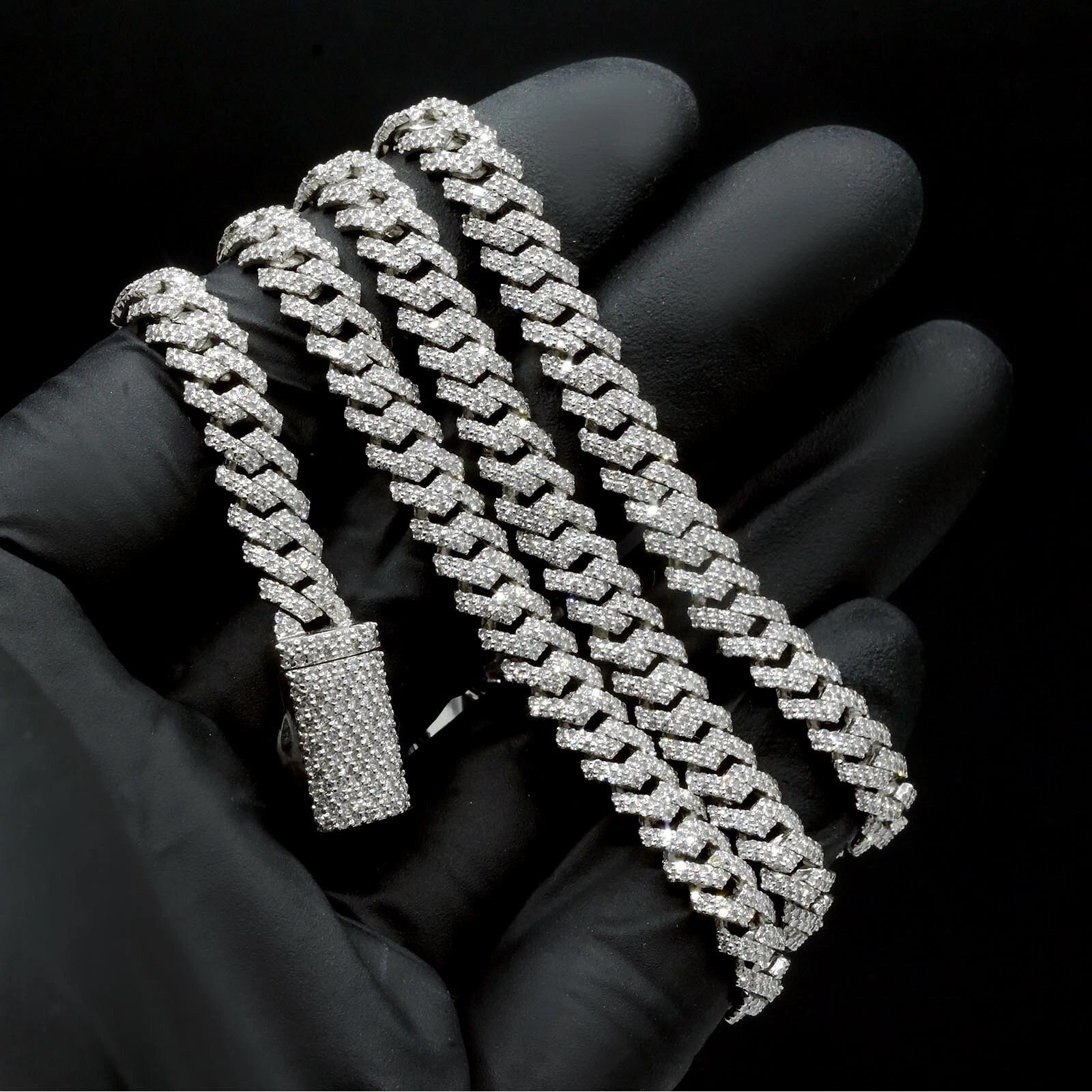 8.3MM Silver 11.23 CTW Diamond Snake Cuban Necklace 54g Chain For Men - 19.5"