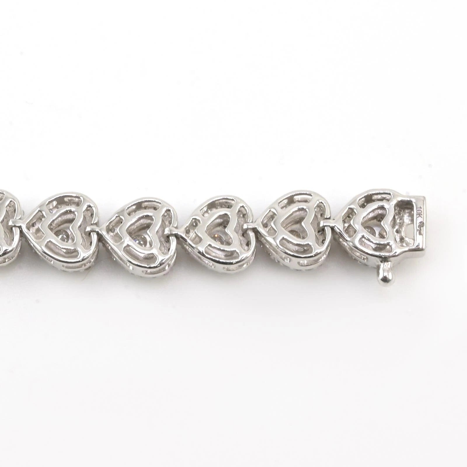 Ladies 10k White Gold 2.1 CTW Diamond Heart Bracelet 14.53g Armlet - 7 Inches