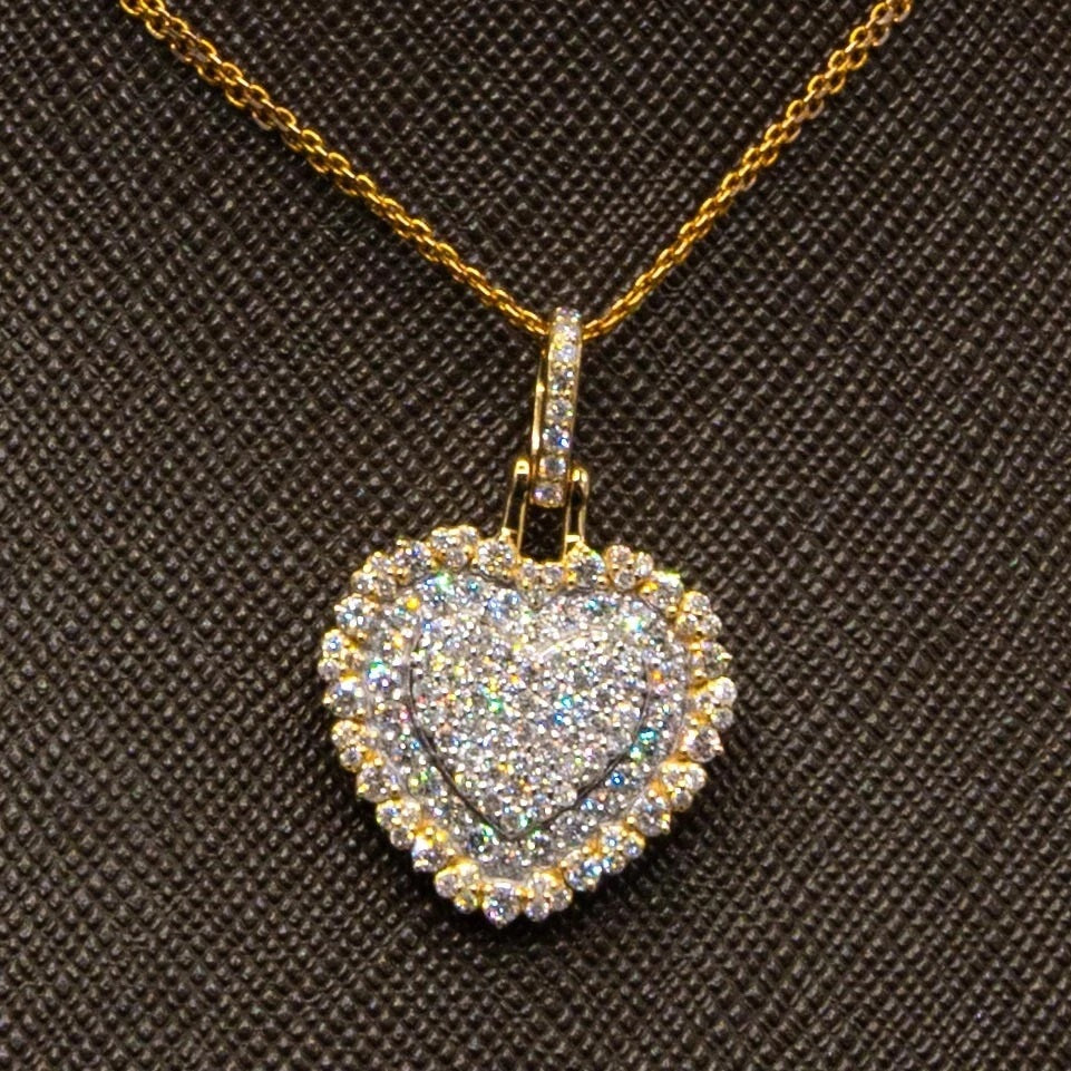 10k Two Tone Gold 1.15 CTW Diamond Heart Pendant 1 Row Diamond Bail 3.35g Charm
