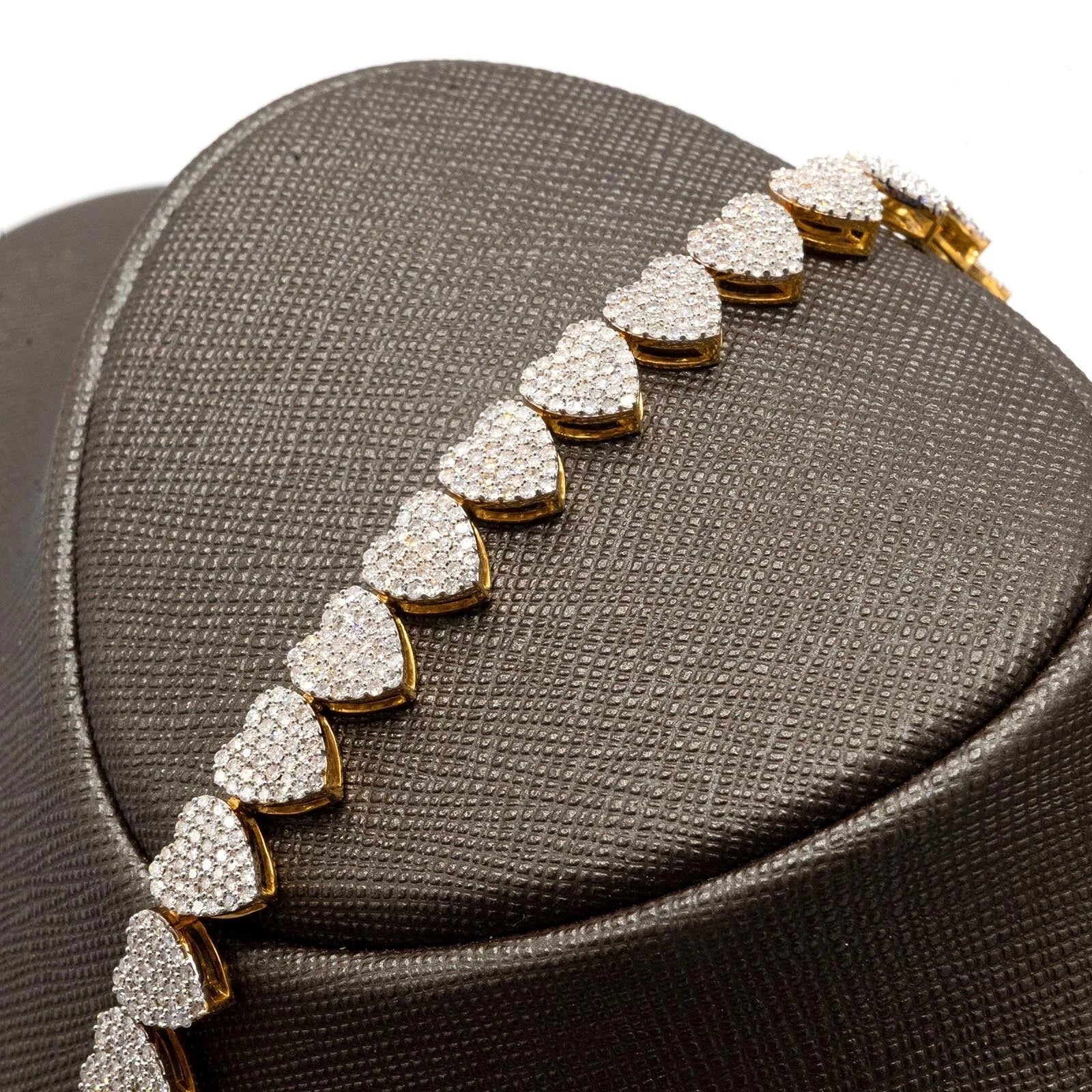 7.5MM 10k Yellow Gold 4.12 CTW Diamond Heart Tennis Bracelet 15.03g Armlet - 7"