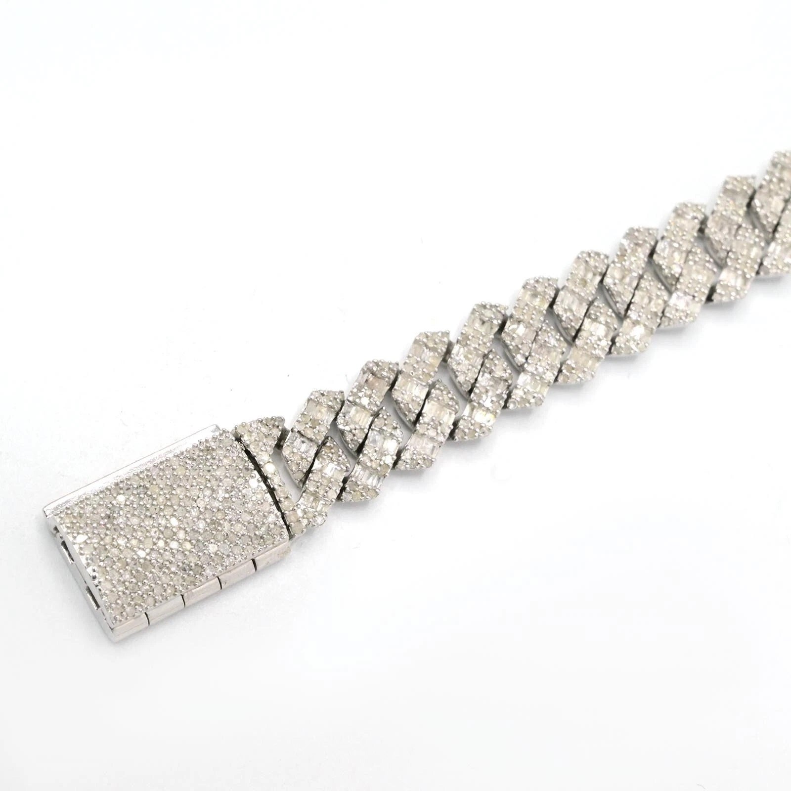10MM Mens 925 Silver 5.5 CTW Round/Baguette Diamond Bracelet 8" Hip Hop Armlet