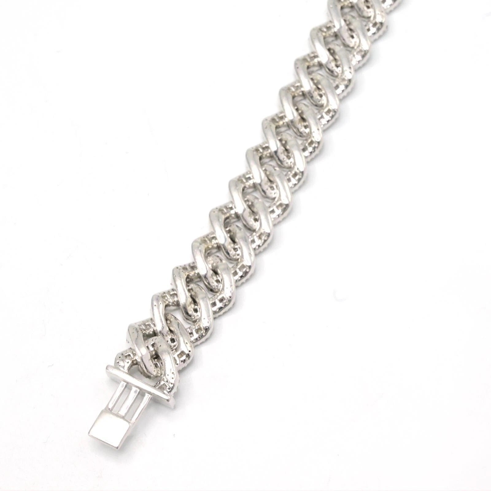 10MM Mens 925 Silver 6.25CTW Round/Baguette Natural Diamond Cuban Bracelet - 8In
