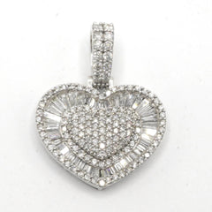 10k White Gold 1.75 CTW Baguette/Round Diamond Heart Pendant Diamond Bail Charm