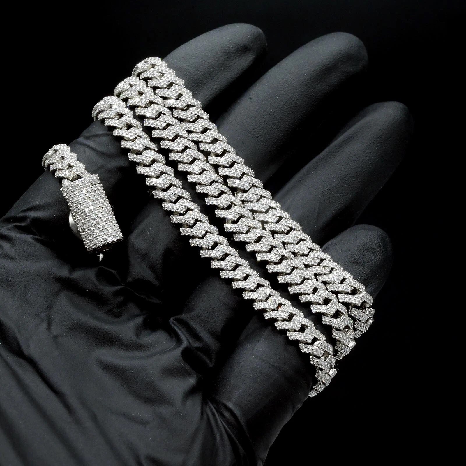 8.3MM Silver 11.23 CTW Diamond Snake Cuban Necklace 54g Chain For Men - 19.5"
