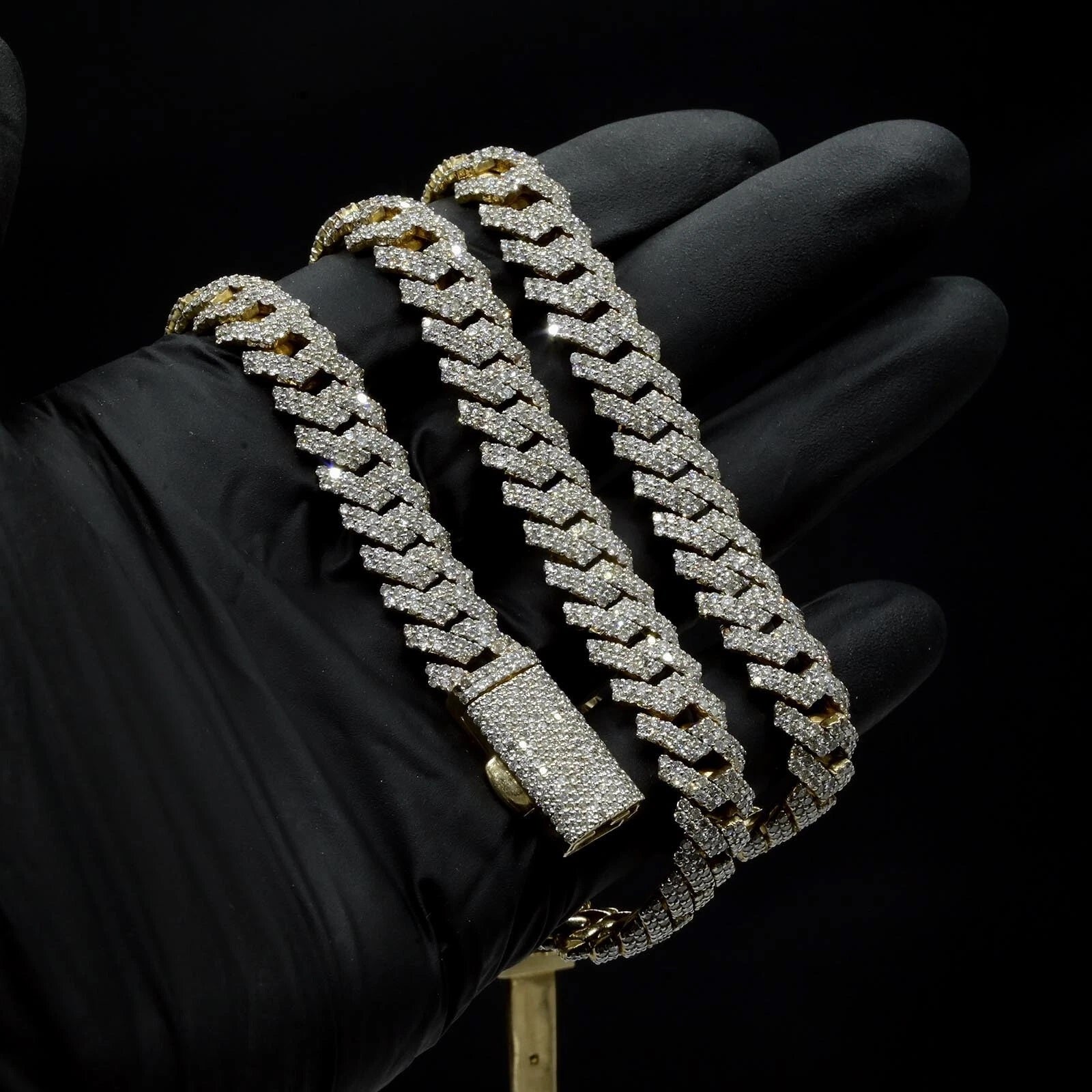 22" Men 10.3mm 10k Yellow Gold 22 CTW Diamond Snake Cuban Necklace