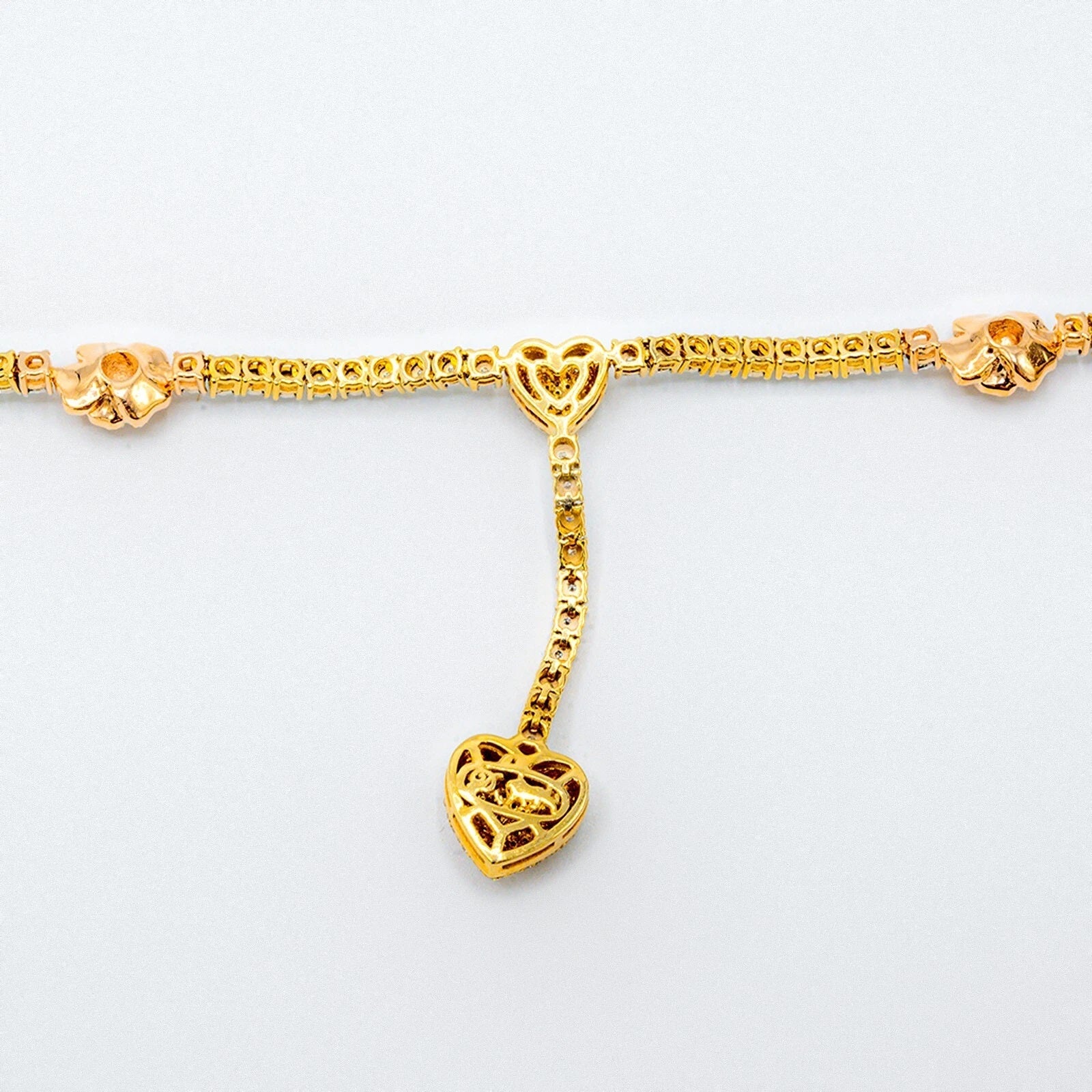 3MM 10k Yellow/Rose Gold 5 CTW Diamond Tennis Heart & Rose Necklace 20" Chain