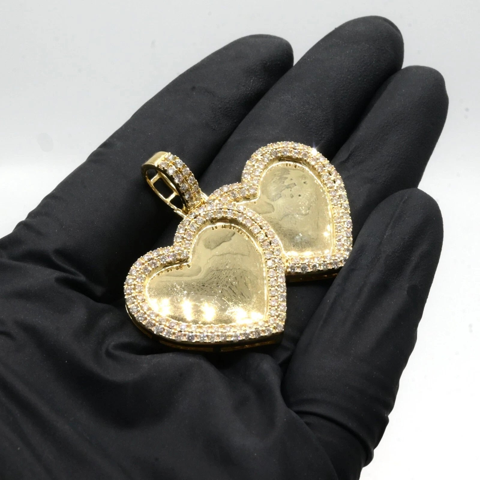 10k Yellow Gold 1.79 CTW Diamond Double Heart Memory Pendant Diamond Bail Charm