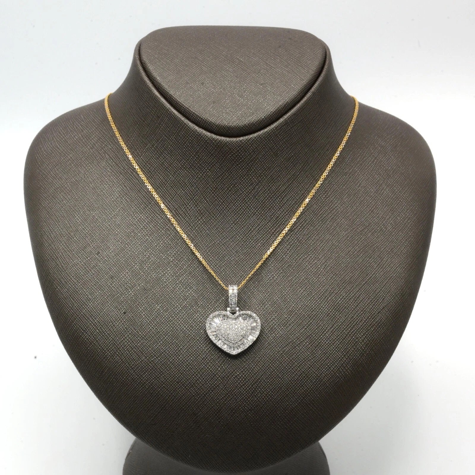 10k White Gold 1.75 CTW Baguette/Round Diamond Heart Pendant Diamond Bail Charm