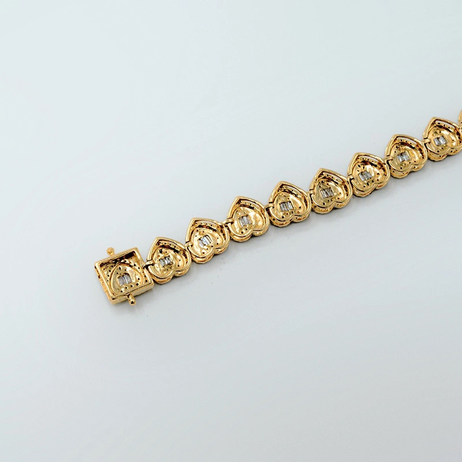 6.5MM 10k Yellow Gold Round/Baguette 1.90 CTW Diamond Heart Tennis 7" Bracelet